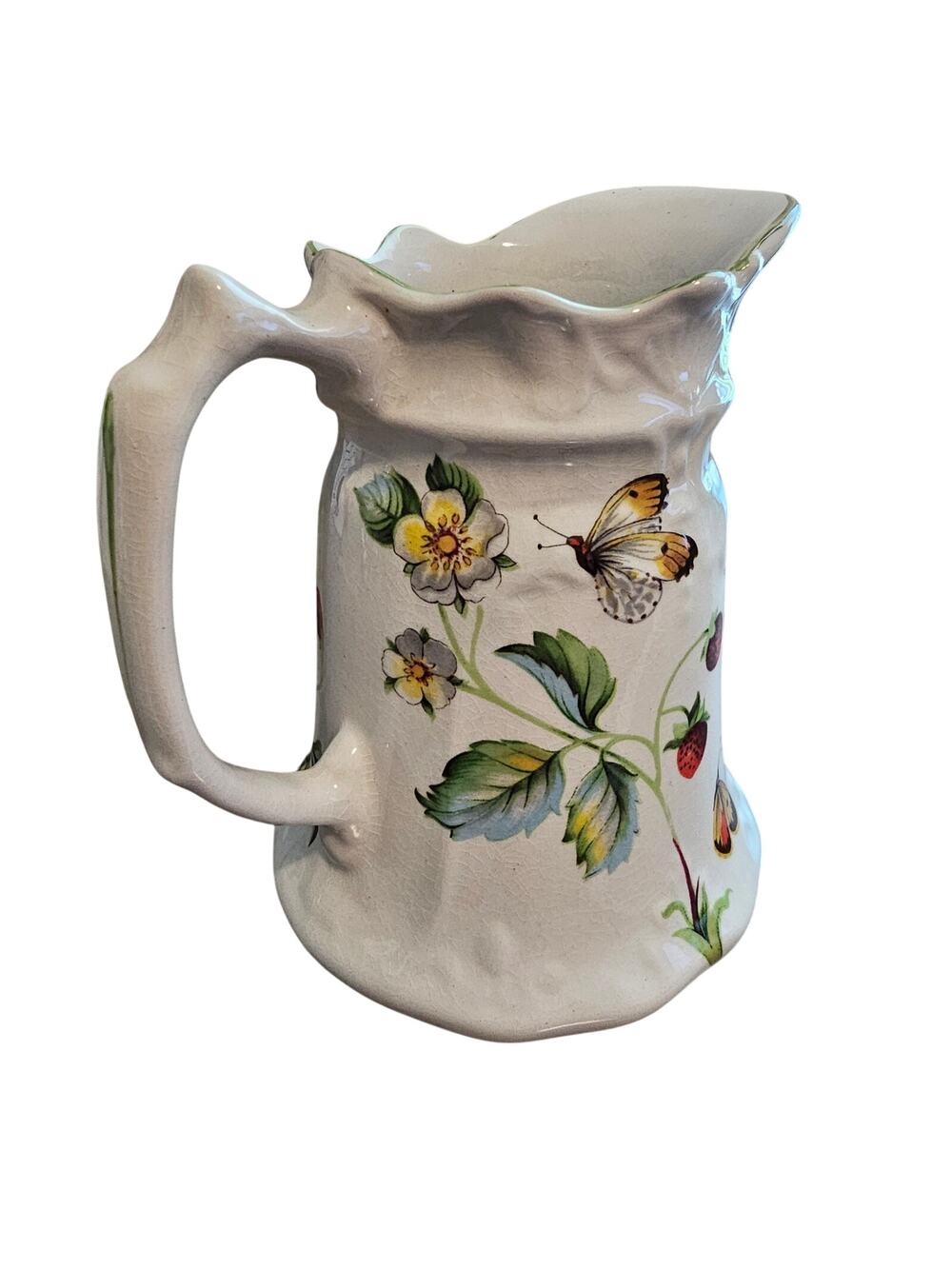 Vintage James Kent Old Foley Strawberry Pitcher Creamer England Ceramic Jug Art